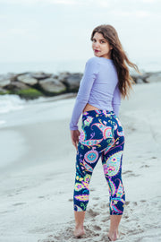 Blue Paisley Capri Swim Leggings