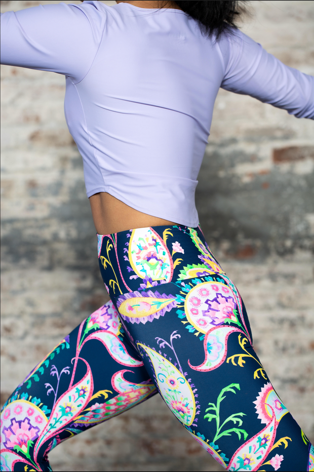 Blue Paisley Capri Swim Leggings