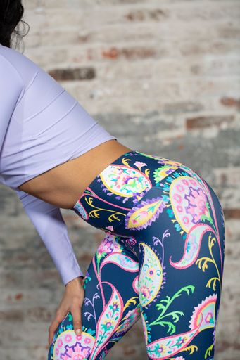 Blue Paisley Capri Swim Leggings